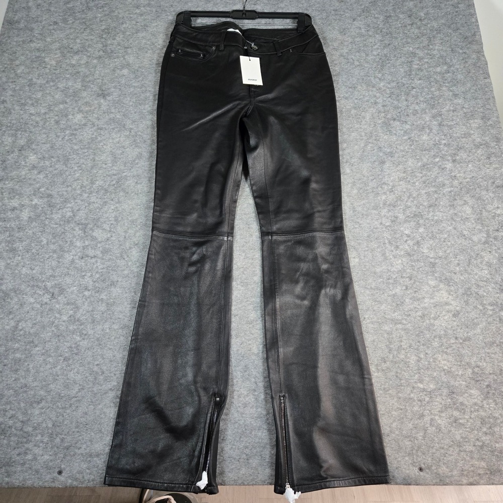 Danielle Guizio Women Black Flared Leather Pants Small